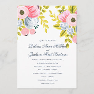 Spring Bloom Watercolor Floral Wedding Invitation