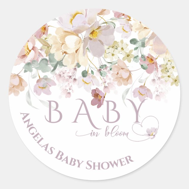 Spring Bloom Wildflower Purple Girl Baby Shower Classic Round Sticker (Front)
