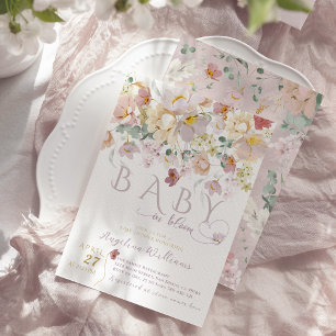 Spring Bloom Wildflower Purple Girl Baby Shower Invitation