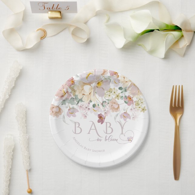 Spring Bloom Wildflower Purple Girl Baby Shower Paper Plate (Wedding)