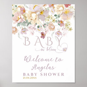 Spring Bloom Wildflower Purple Girl Baby Shower Poster