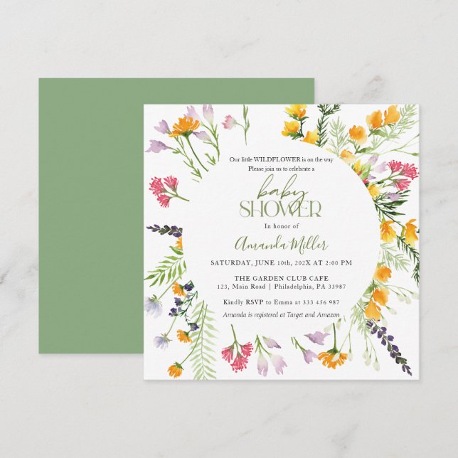 Spring Bloom Wildflowers Baby Shower invitation (Front/Back)