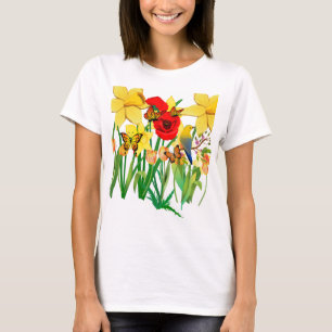Spring Bloom with Butterflies and Songbird T-Shirt