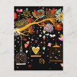 Spring Blooming Tree Gold Bird In Love Postcard<br><div class="desc">Bold and vibrant,  lovely birds bring positive vibes to brighten up the spring.</div>