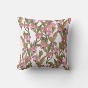 Spring Blooms Floral Design in Pink, Olive Green Cushion