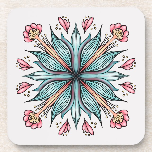 Spring Blooms: Geometric Floral Coaster (Front)