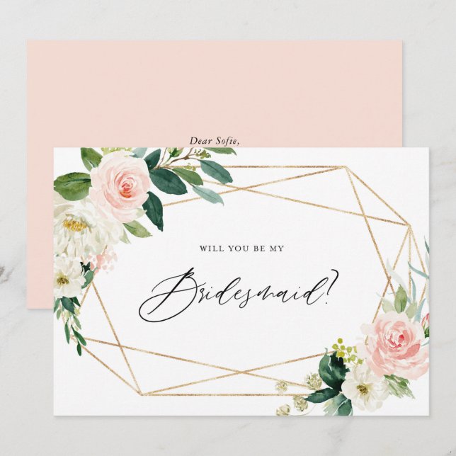Spring Blooms Geometric Will You Be My Bridesmaid Invitation (Front/Back)
