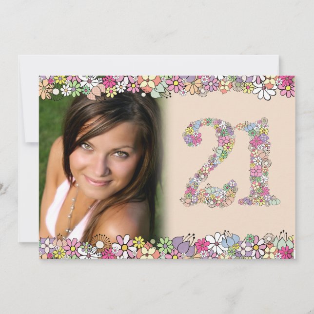 Spring Blooms Ladies 21st Birthday Photo Invite (Front)
