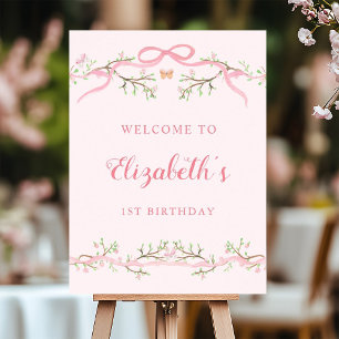 Spring Blossom 1st Birthday Pink Welcome Sign