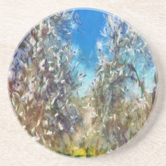 Spring Blossom Almond Tree Pointillism Artwork Coaster