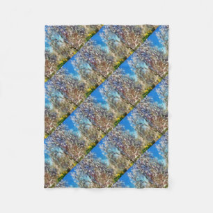 Spring Blossom Almond Tree Pointillism Artwork Fleece Blanket