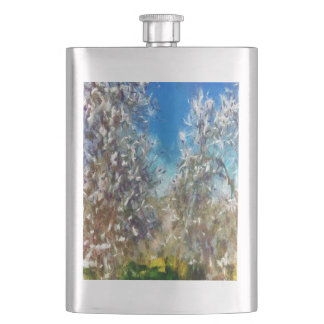Spring Blossom Almond Tree Pointillism Artwork Hip Flask