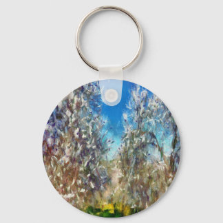 Spring Blossom Almond Tree Pointillism Artwork Key Ring