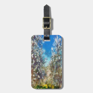 Spring Blossom Almond Tree Pointillism Artwork Luggage Tag
