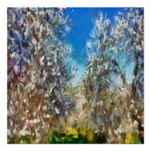 Spring Blossom Almond Tree Pointillism Artwork Poster