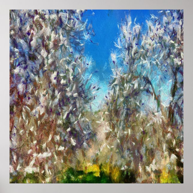 Spring Blossom Almond Tree Pointillism Artwork Poster (Front)
