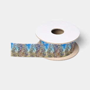Spring Blossom Almond Tree Pointillism Artwork Satin Ribbon