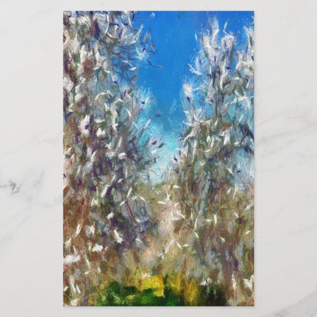 Spring Blossom Almond Tree Pointillism Artwork Stationery (Front)