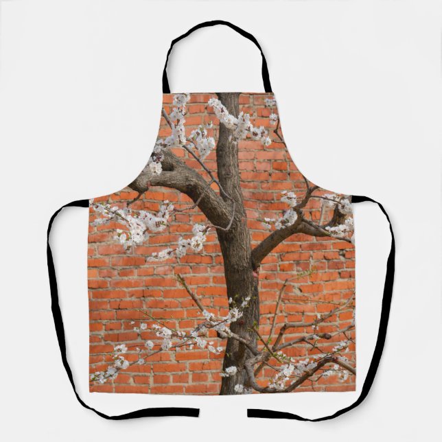 Spring Blossom Apricot Tree Red Brick Wall Apron (Front)