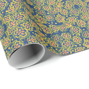 Spring Blossom, blue & yellow, floral pattern Wrapping Paper