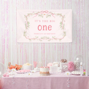Spring Blossom Floral Frame 1st Birthday Pink Banner
