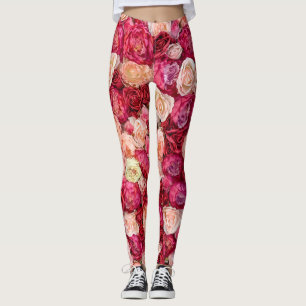 Spring Blossom Full Of White & Pink Peonies Leggings
