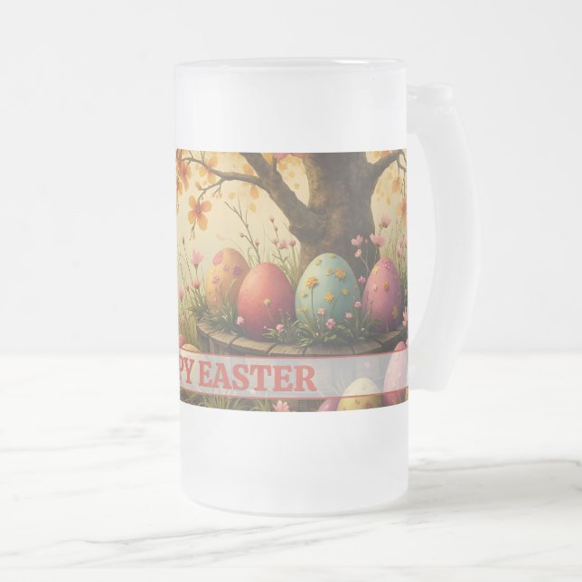 Spring Blossom Magic with Easter Egg Splendour Frosted Glass Beer Mug (Front Right)