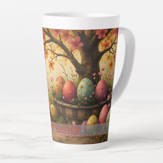 Spring Blossom Magic with Easter Egg Splendour Latte Mug (Right Angle)