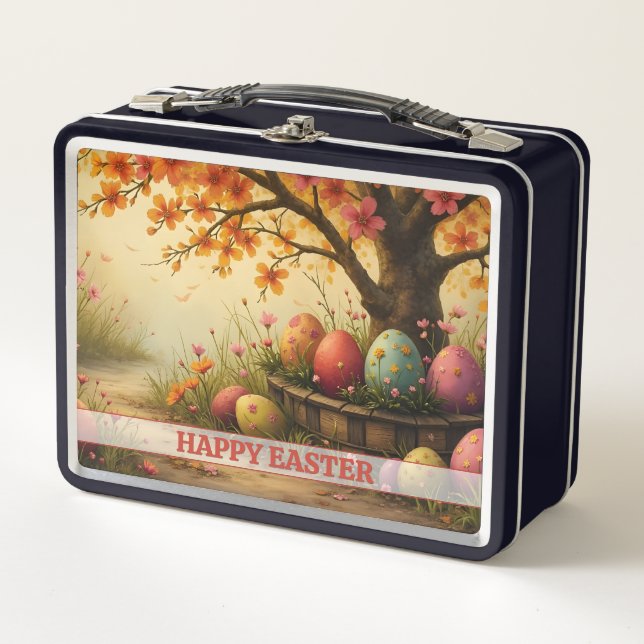 Spring Blossom Magic with Easter Egg Splendour Metal Lunch Box (Front)