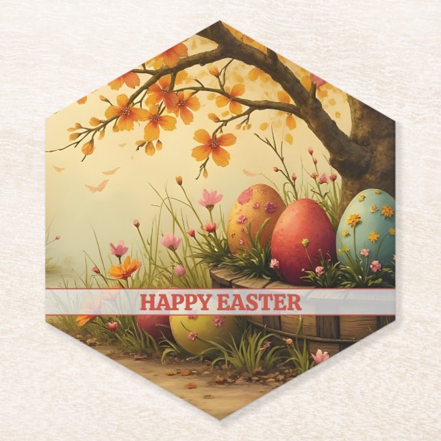 Spring Blossom Magic with Easter Egg Splendour Paper Coaster (Front)