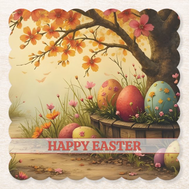 Spring Blossom Magic with Easter Egg Splendour Paper Coaster (Front)