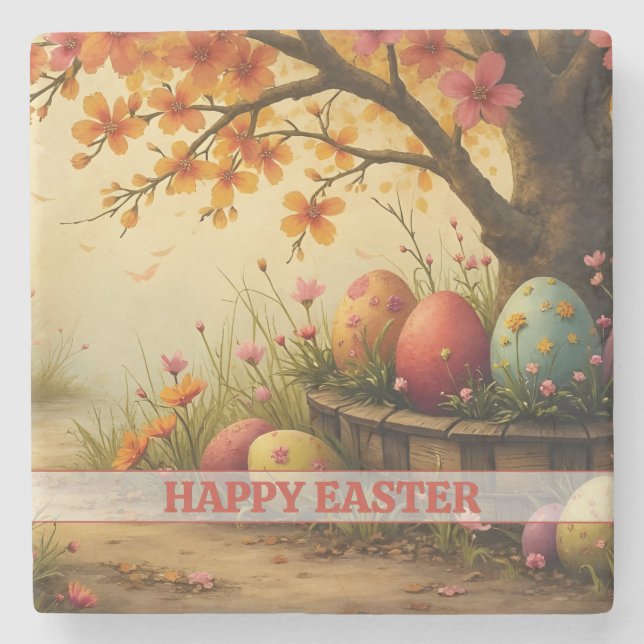 Spring Blossom Magic with Easter Egg Splendour Stone Coaster (Front)