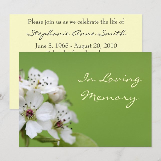Spring Blossom Memorial Service Funeral Invitation (Front/Back)