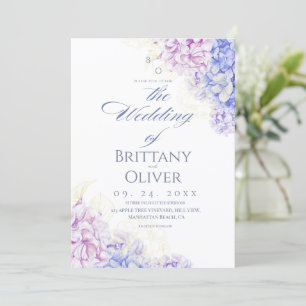 Spring Blossom Modern Lilac & Blue Floral Wedding Invitation