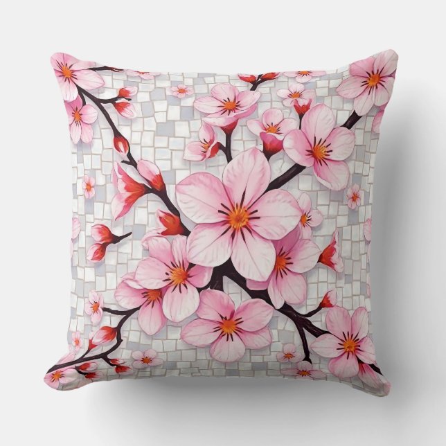 Spring Blossom Mosaic Throw Pillow (Front)