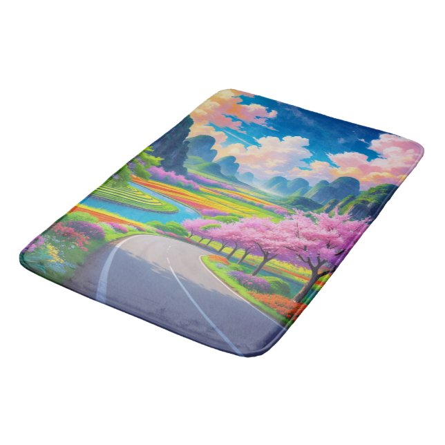 "Spring Blossom Path – Scenic  Bath Mat (Angled)