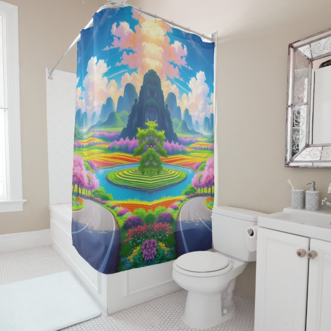 "Spring Blossom Path – Scenic  Shower Curtain (In Situ)