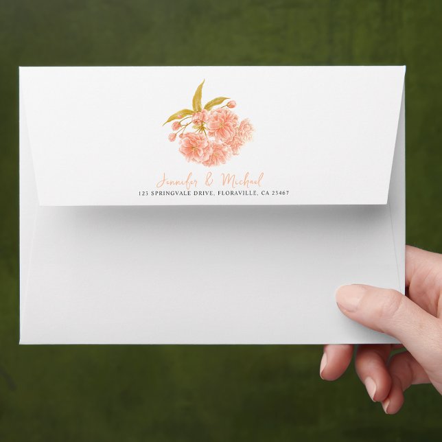 Spring blossom peach flowers watercolor wedding envelope (Creator Uploaded)