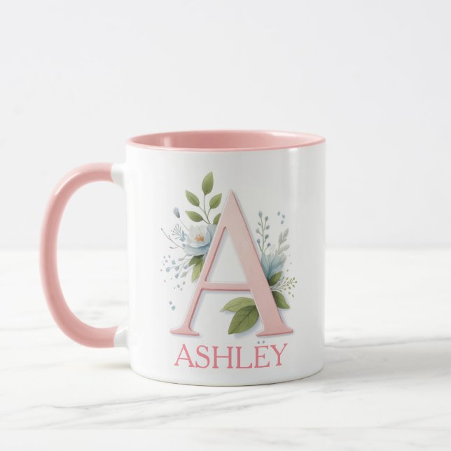 Spring Blossom Personalised letter A - Custom Name Mug (Left)