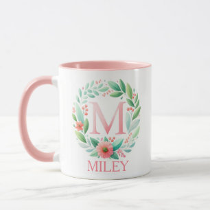 Spring Blossom Personalised letter M - Custom Name Mug