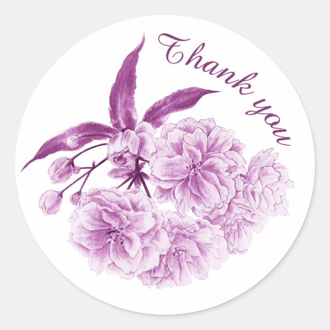 Spring blossom purple hued flower thank you classic round sticker (Front)