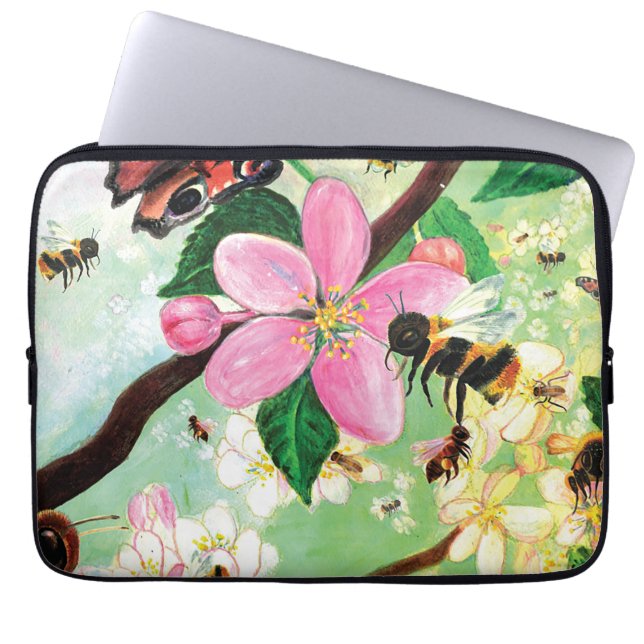 Spring Blossoming Tree with Bees Laptop Sleeve (Front)