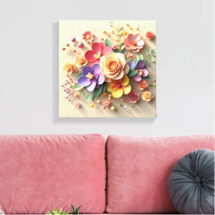 Spring Blossoms 3D Greeting Card - Vibrant Roses  Canvas Print