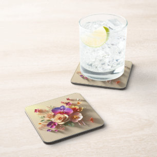 Spring Blossoms 3D Greeting Card - Vibrant Roses Coaster