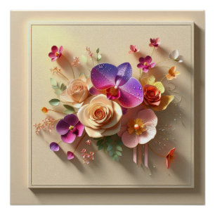 Spring Blossoms 3D Greeting Card - Vibrant Roses Poster