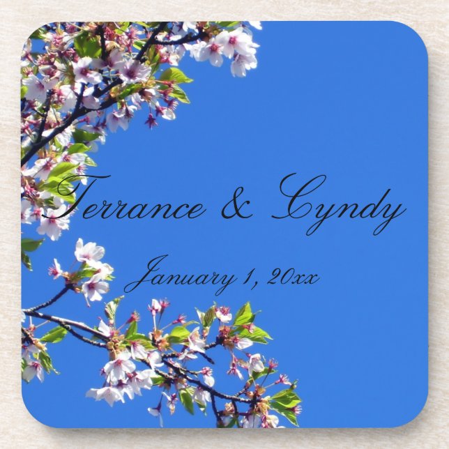 Spring Blossoms and Sky Personal Wedding Coaster (Front)