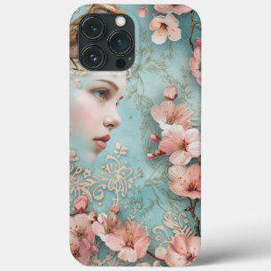 Spring Blossoms Decoupage Bird Lady Portrait iPhone 13 Pro Max Case