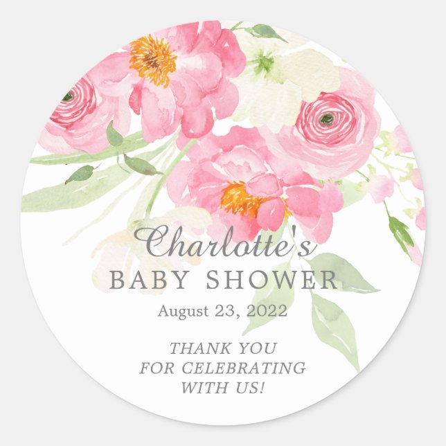 Spring Blossoms Floral Baby Shower Classic Round Sticker (Front)