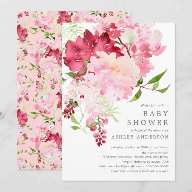 Spring Blossoms Floral Baby Shower Invitation (Front/Back)
