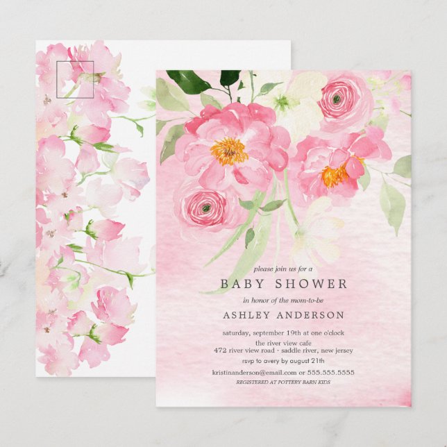 Spring Blossoms Floral Baby Shower Invitation Postcard (Front/Back)